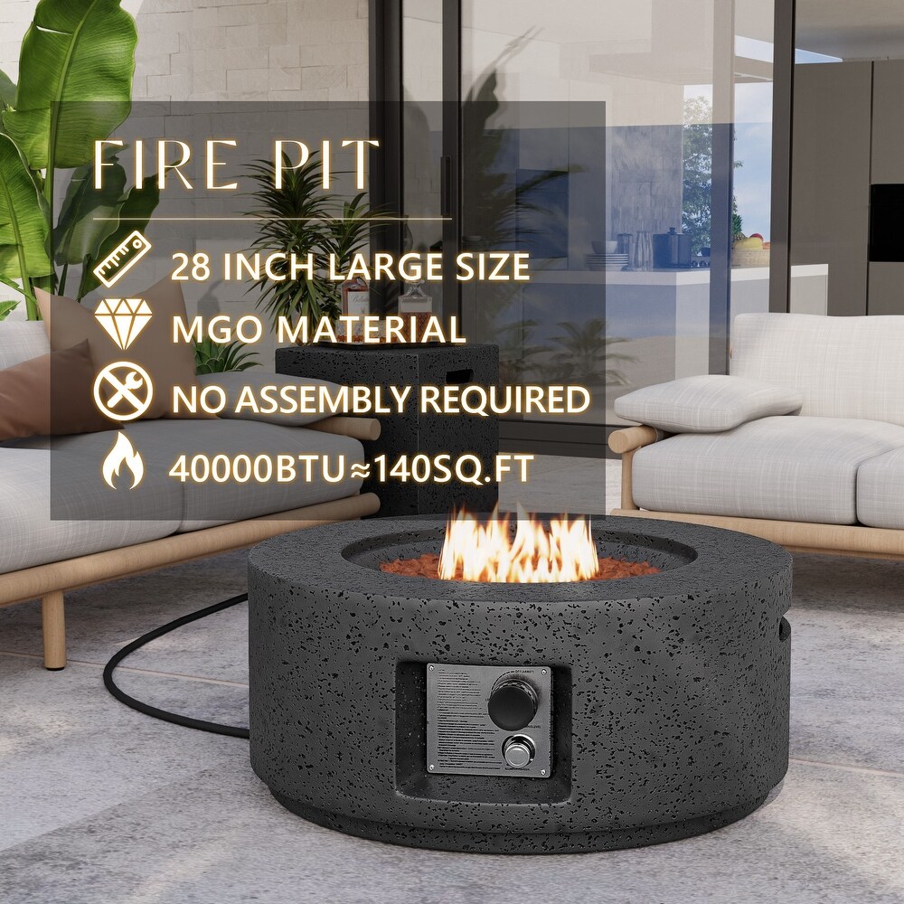 COSIEST 2 Piece Outdoor Round Firepit with Tank Cover Table   28\