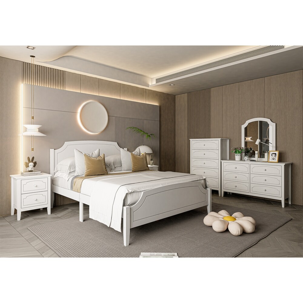 White Contemporary Roman Style Solid Wood Bed