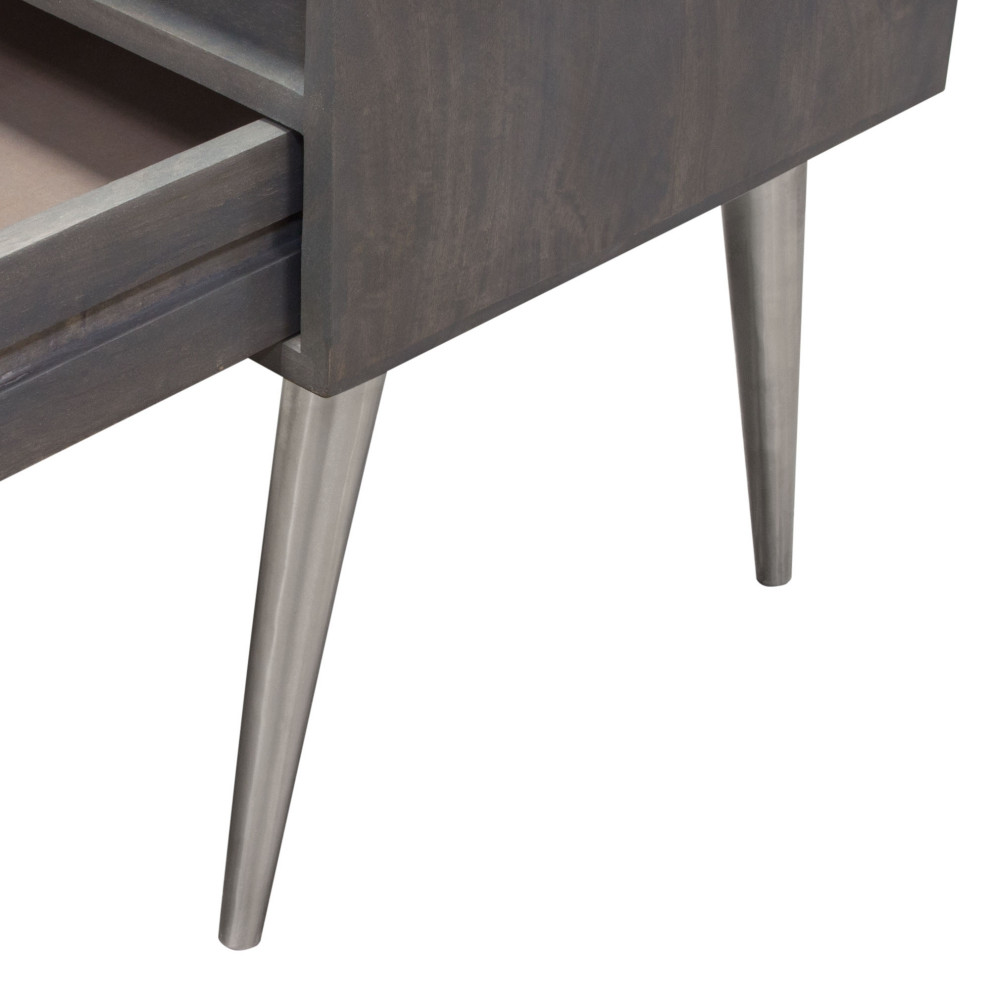 Petra Solid Mango Wood 1 Drawer Accent Table  Smoke Gray Finish With Nickel Legs   Midcentury   Side Tables And End Tables   by VirVentures  Houzz