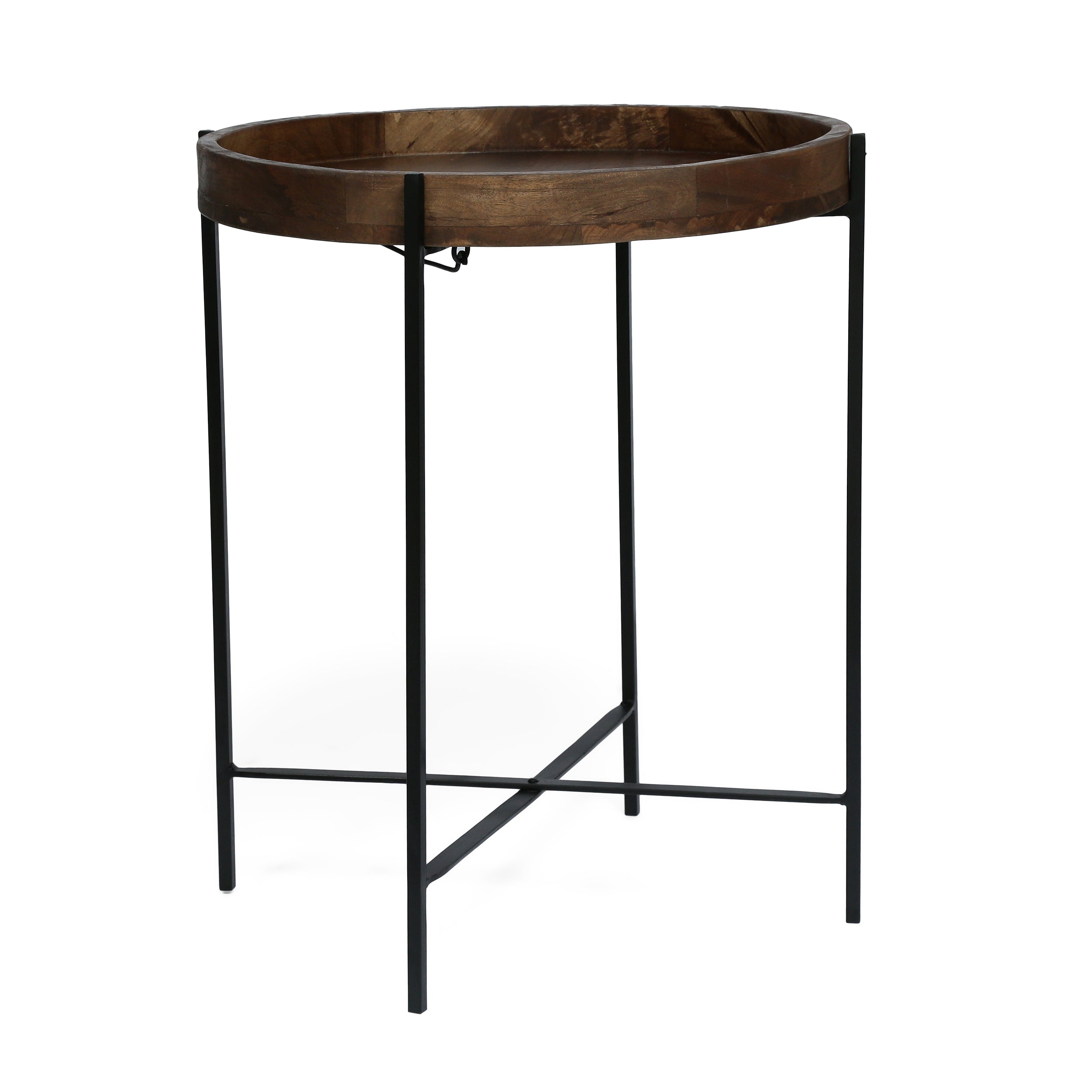 Glynn Tift Handcrafted Modern Industrial Mango Wood Folding Tray Top Side Table