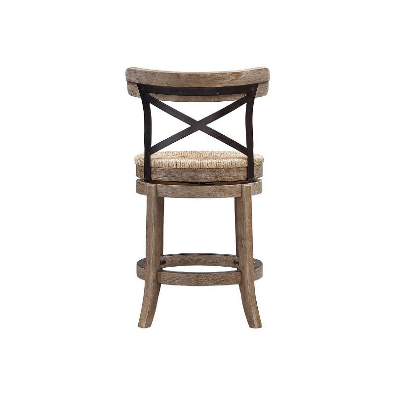 24 Inch Mia Wood Swivel Counter Stool， Soft Sedge Seat， Natural Brown