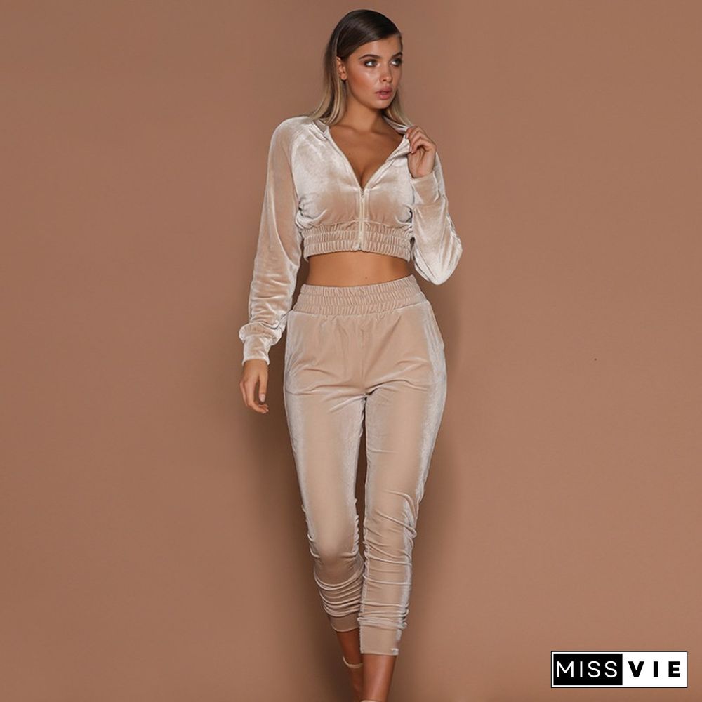 Two Piece Set Women Tracksuit Hoodies Sweatshirt & Pants High Waist Sets Workout Wear Fashion Long Sleeve Zipper Suits