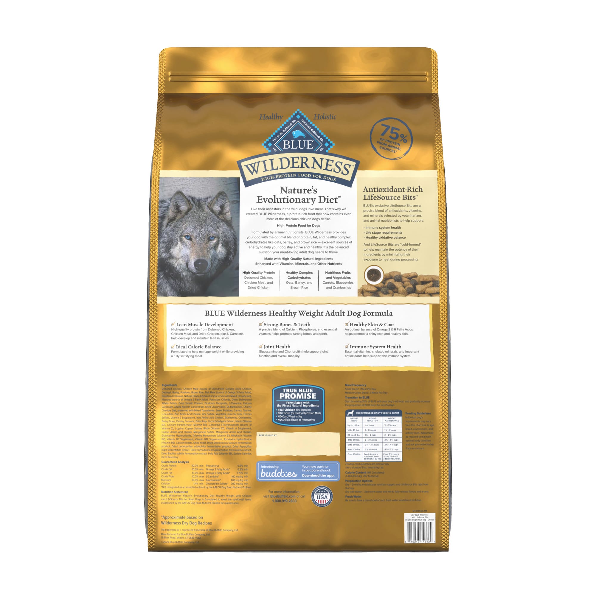 Blue Buffalo Blue Wilderness Plus Wholesome Grains Natural Adult Healthy Weight High Protein Chicken Dry Dog Food， 28 lbs.