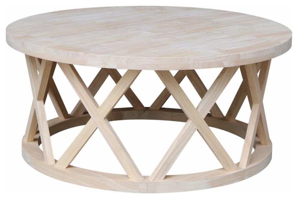 Classic Coffee Table  Hardwood Construction With X Accents  Round Top  Unfinish   Transitional   Coffee Tables   by Declusia  Houzz