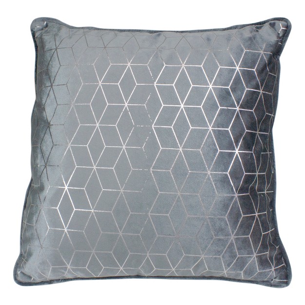 Gray And Silver Velvet Throw Pillow With Geometric Design