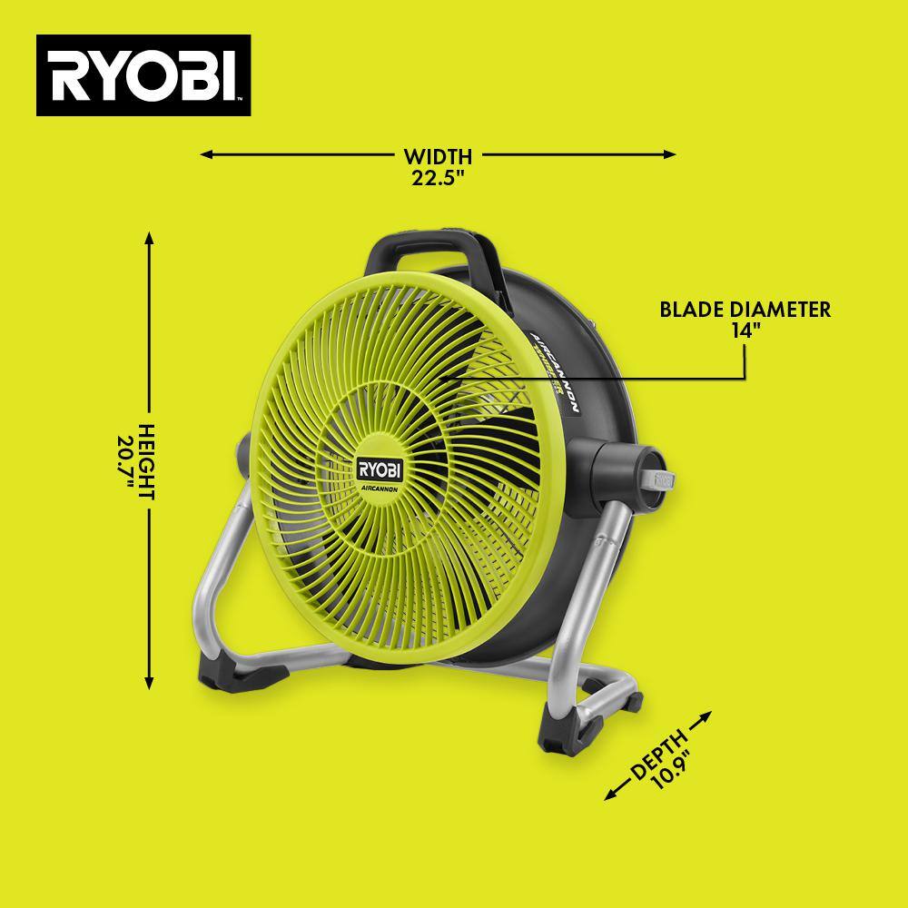 RYOBI ONE+ 18V Cordless Hybrid WHISPER SERIES 14 in. Air Cannon Fan (Tool Only) PCL813B