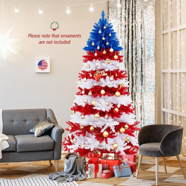 Costway 7.5 FT Patriotic PreLit Artificial Christmas Tree with 1341