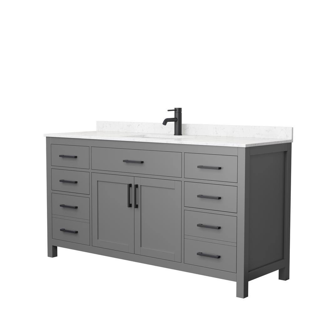 Wyndham Collection Beckett 66 in. W x 22 in. D x 35 in. H Single Sink Bathroom Vanity in Dark Gray with Carrara Cultured Marble Top WCG242466SGBCCUNSMXX