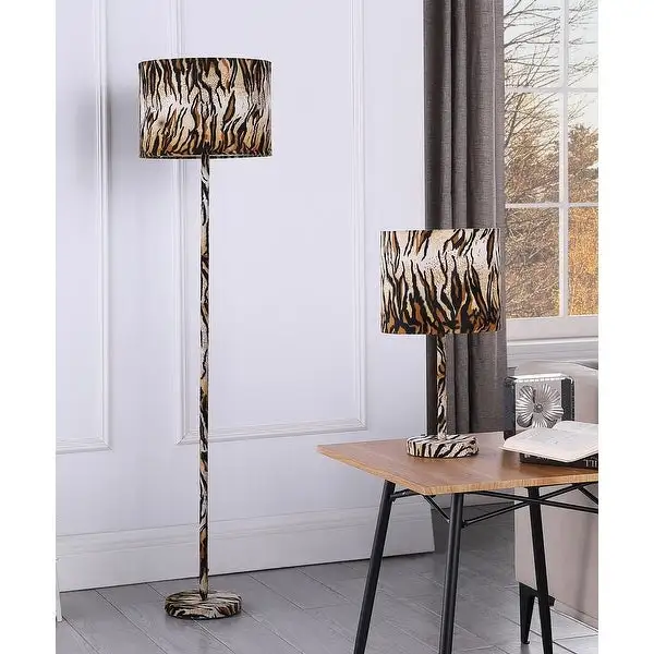 59 In. Faux Suede Tiger Print Floor Lamp