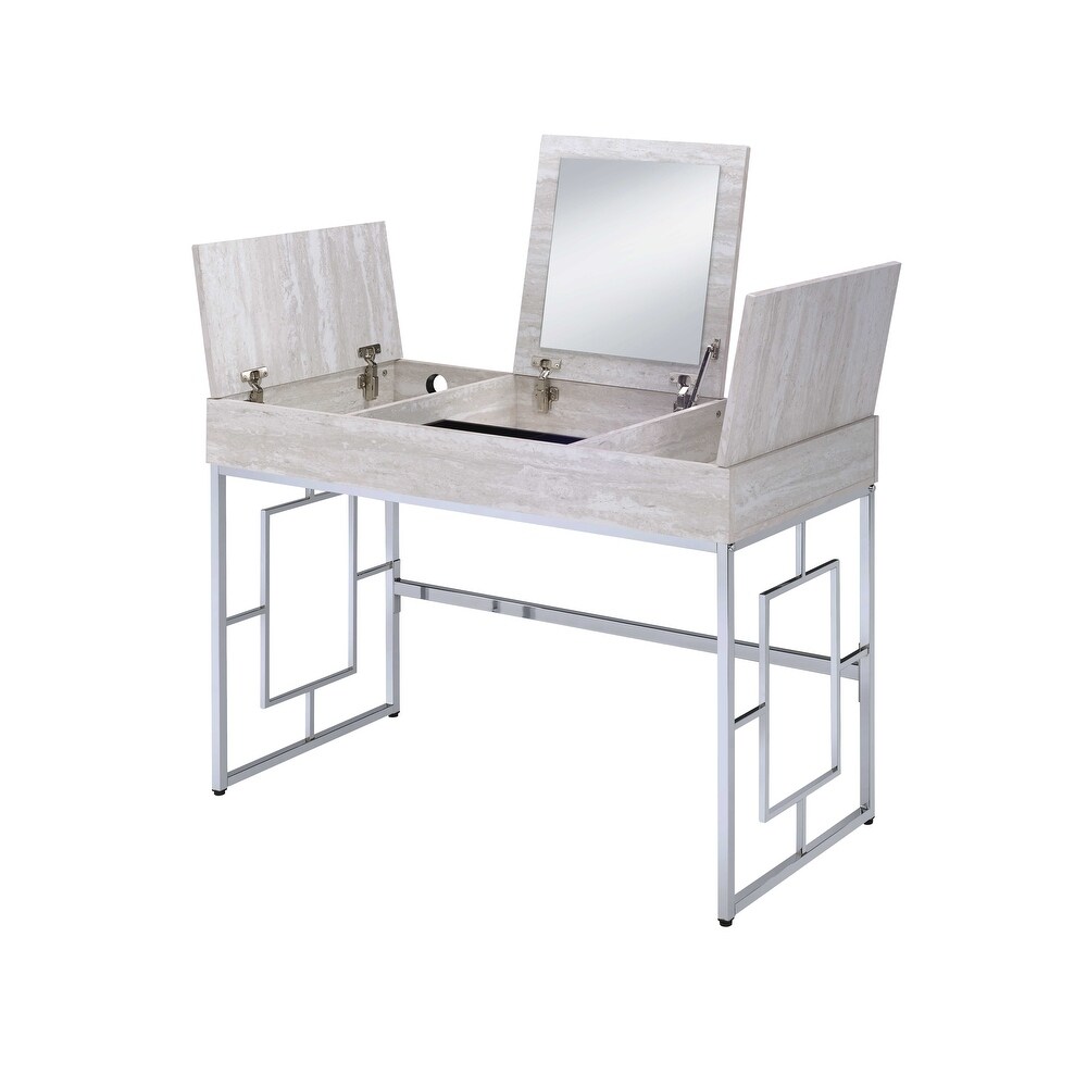 ACME Saffron Vanity Desk  Natural   Chrome