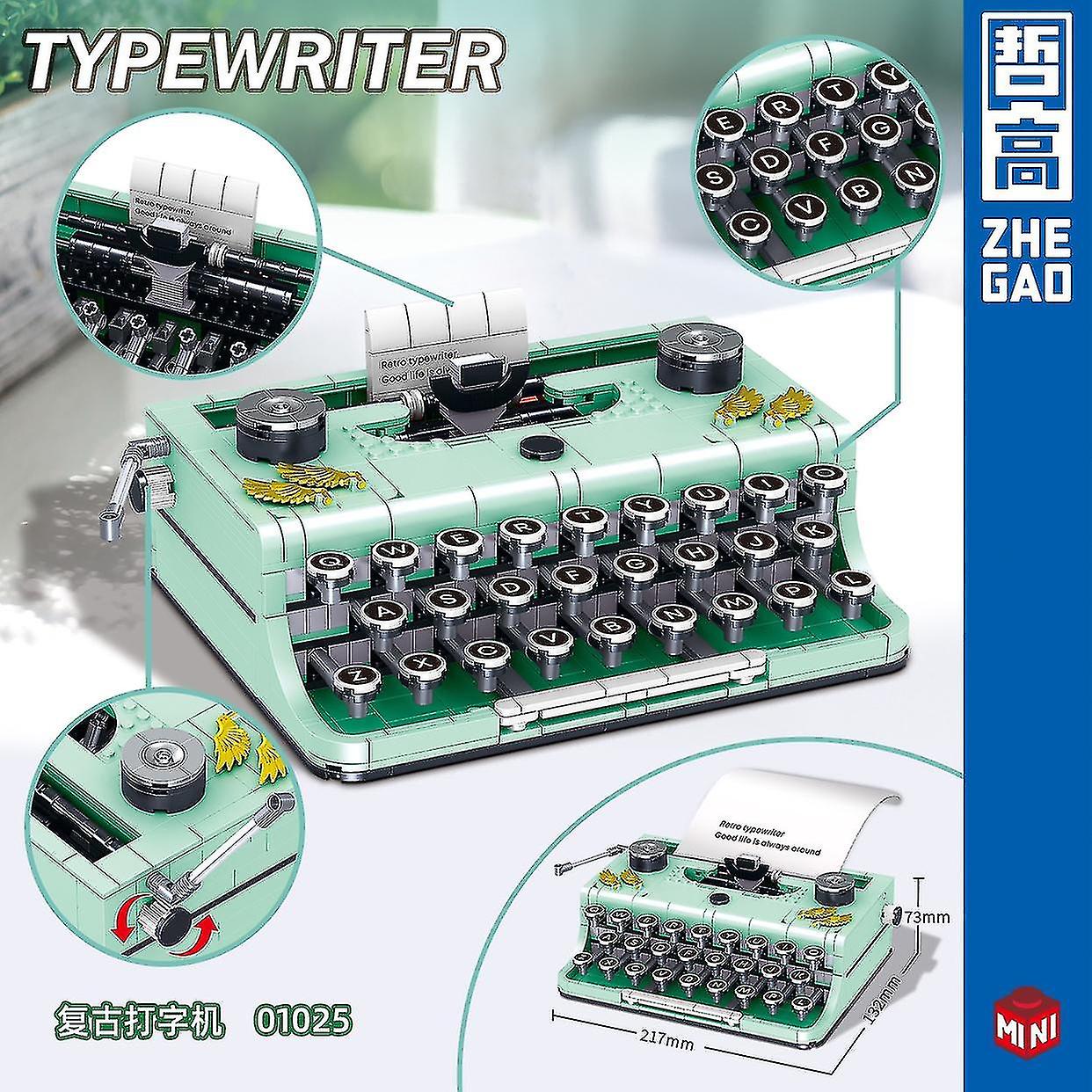 Technical Expert Retro Printer Model Building Block Simulation Green Typewriter Assembly Bricks Toys Diy Set Gifts For Children