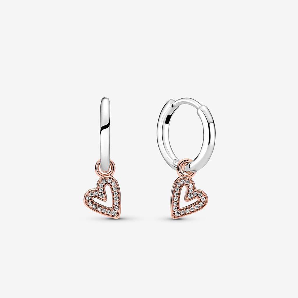 PANDORA  Sparkling Freehand Heart Hoop Earrings