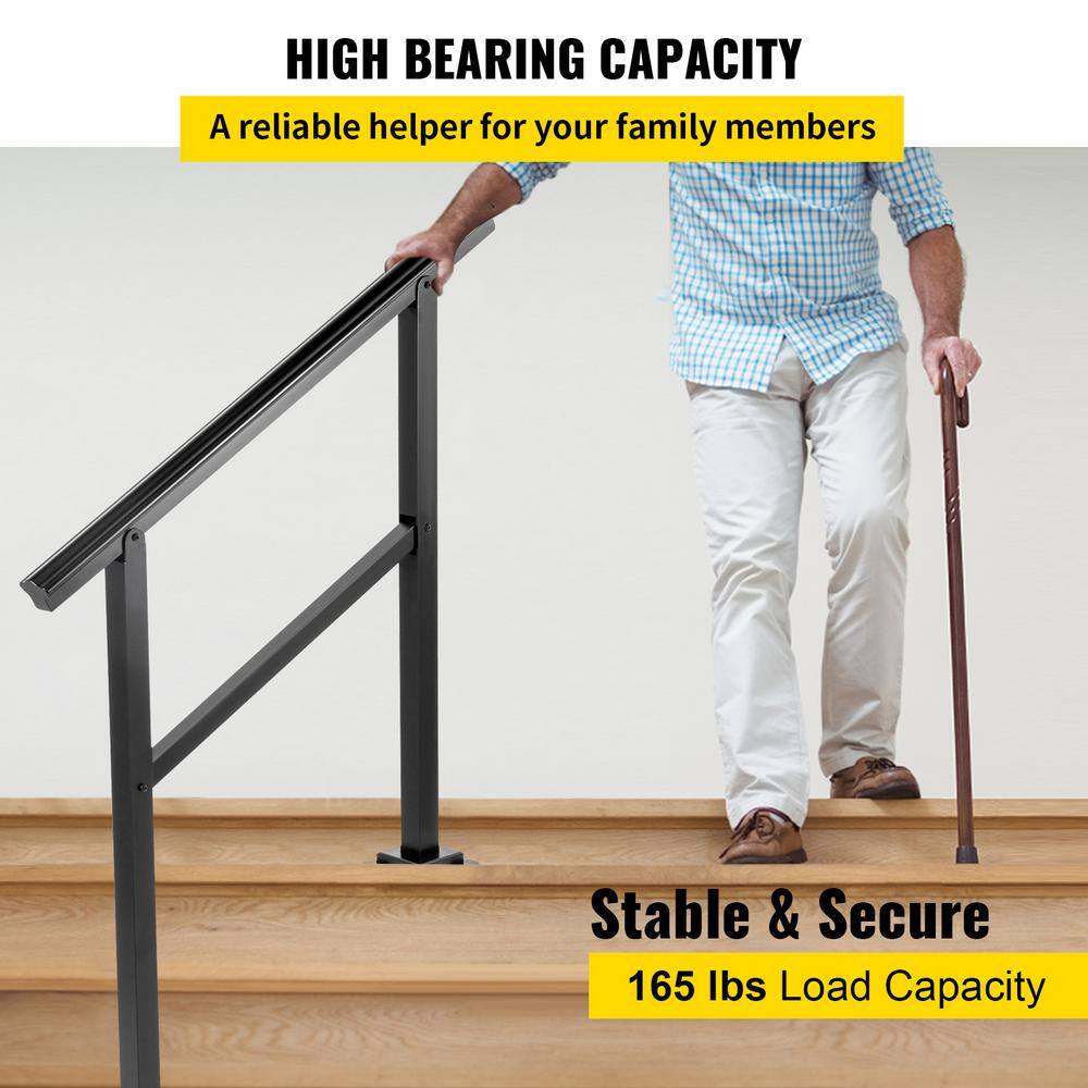 VEVOR 60 in. W x 35 in. H Adjustable Handrail Fits 4 Steps or 5 Steps Aluminum Handrails for Outdoor Steps Black TFDGLZHS5FT585EFIV0