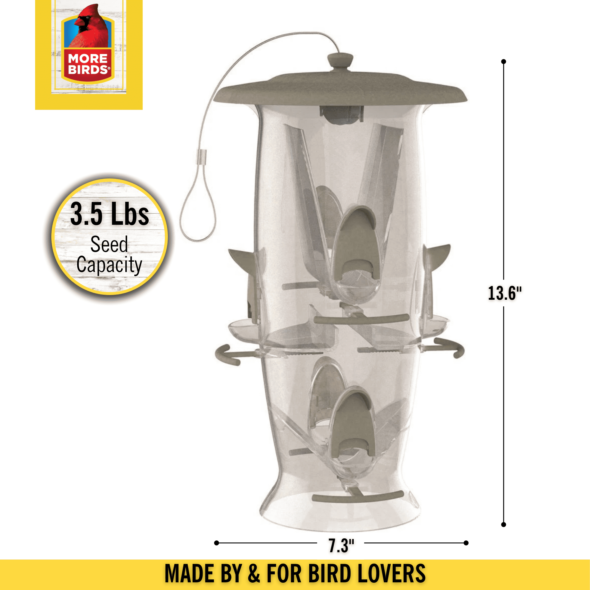 More Birds Abundance Bird Feeder， Songbird， 3.5 lb Seed Capacity， Tan