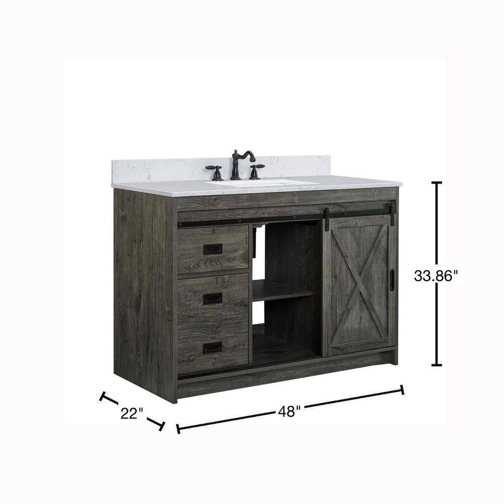 SUDIO Rafter 48 in. W x 22 in. D Bath Vanity in Charcoal Gray with Engineered Stone Vanity Top in Carrara White with Basin Rafter-48CG