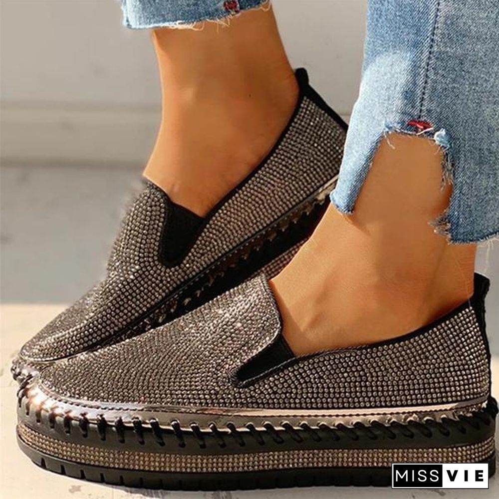 Women Casual Fashion Rhinestone Slip-on Loafers/ Sneakers