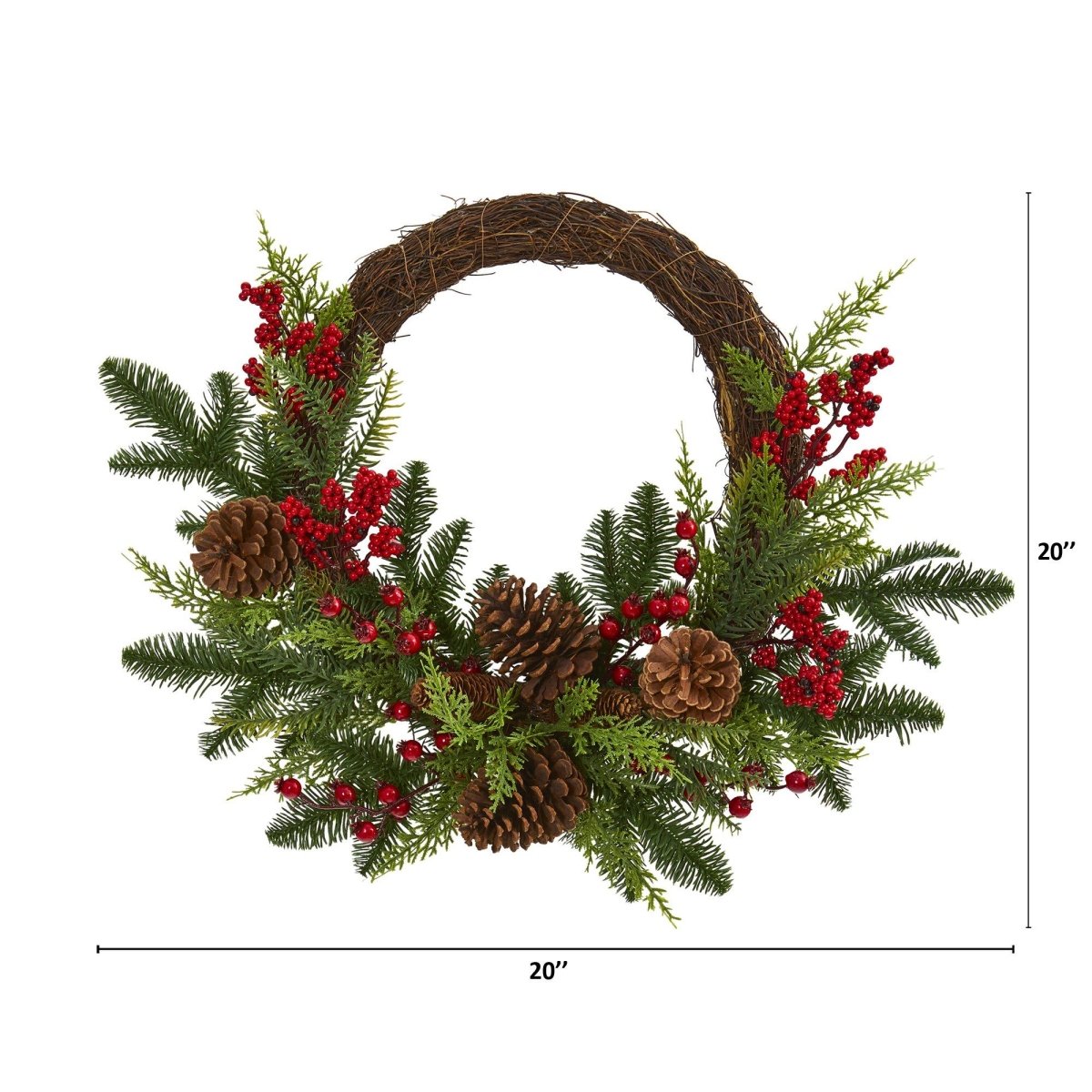 22'' Mixed Pine & Cedar Wreath | Pine Cones, Berries & Holiday Decor