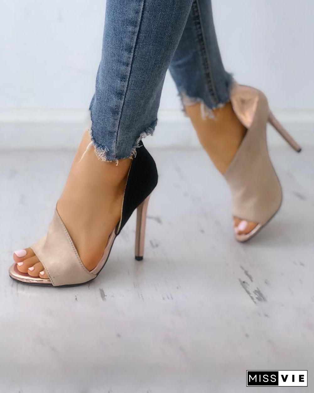 Colorblock Peep Toe High-heeled Sandals