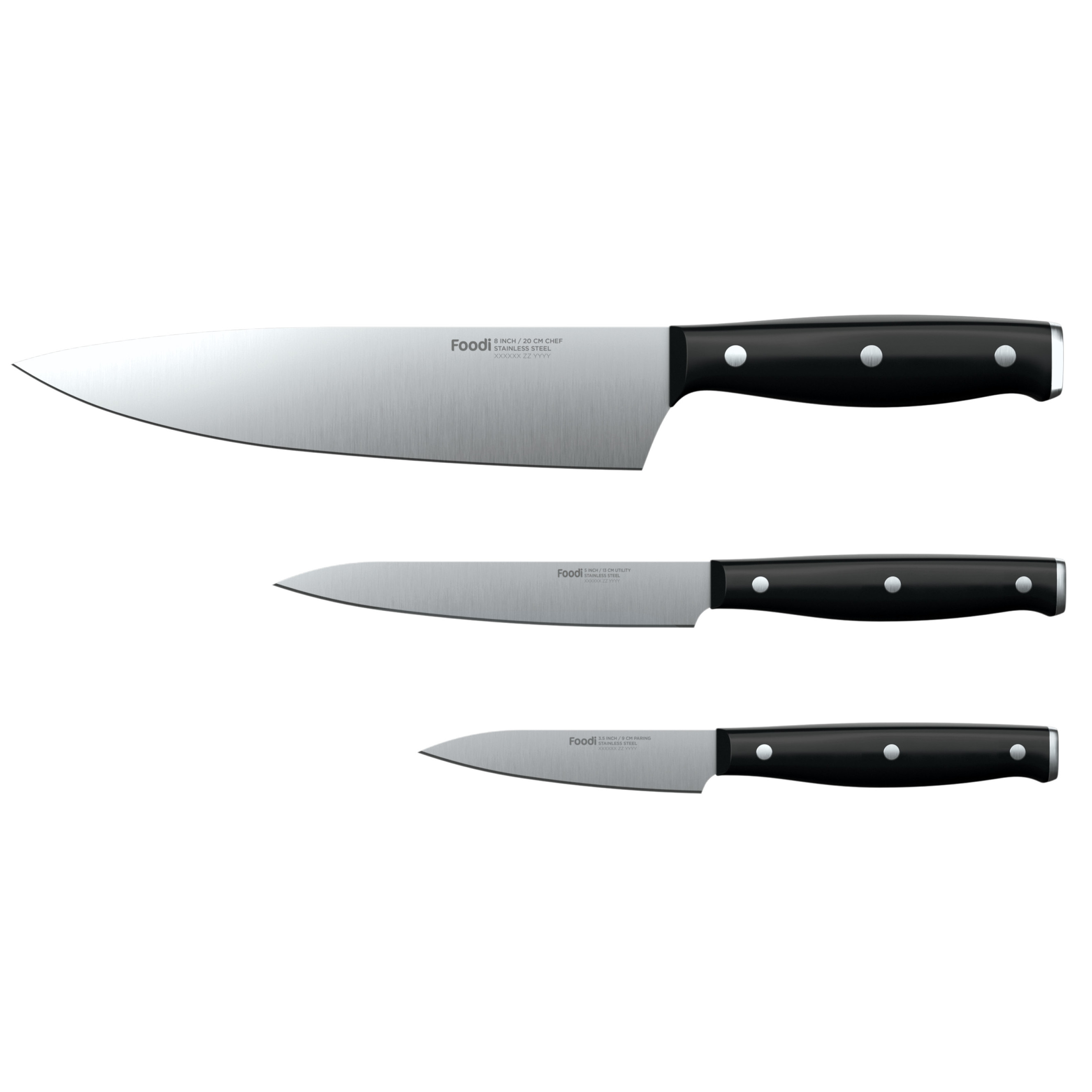 Ninja Foodi Never Dull Essential 3-Piece Set with Chef， Utility and Paring Knives， K12003