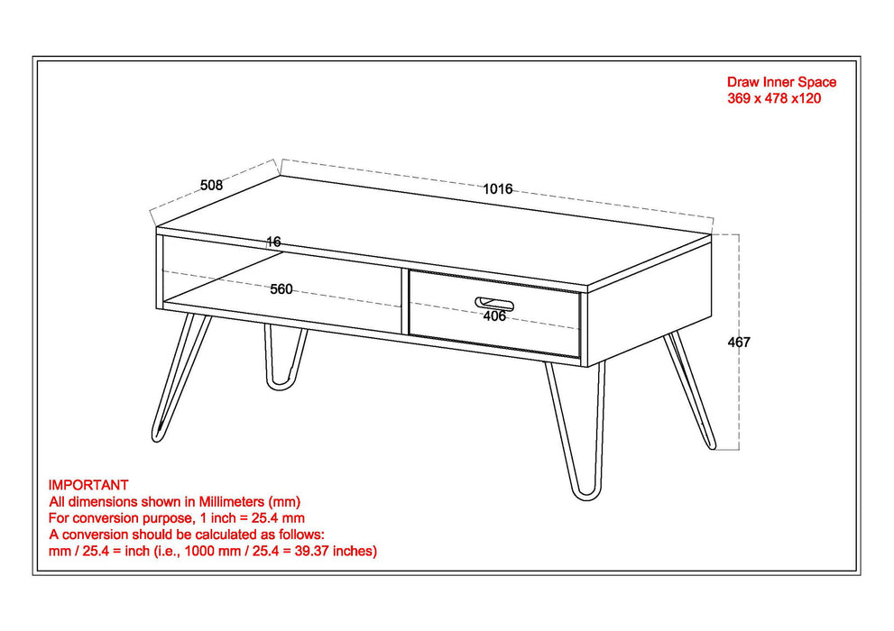 Inspire 301137NT Jaydo Coffee Table In Natural Burnt