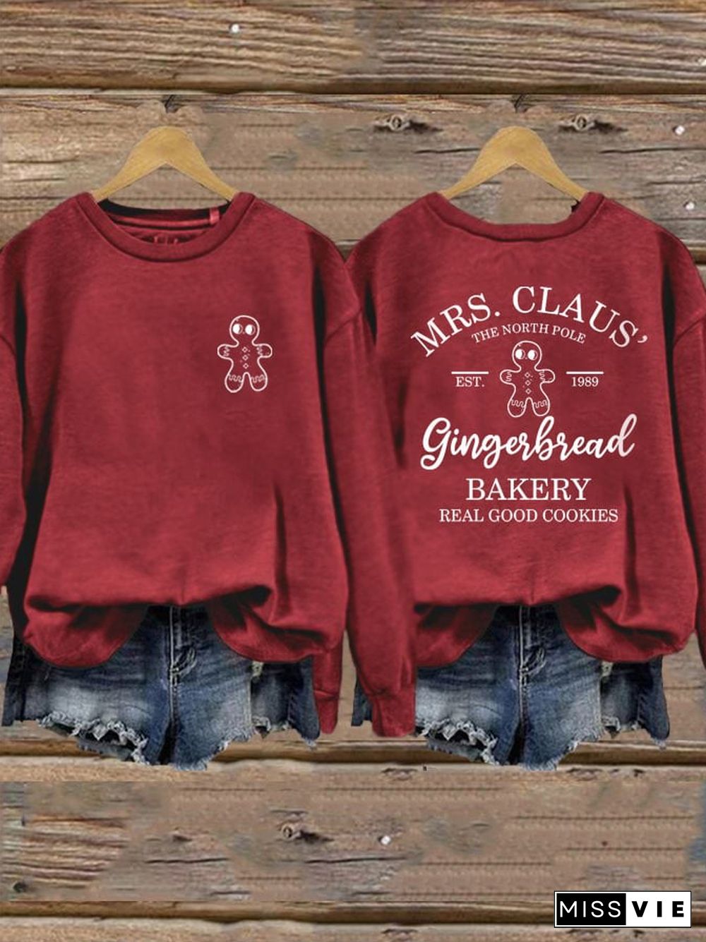 Women's Mrs Claus Gingerbread Bakery Printed Sweatshirt