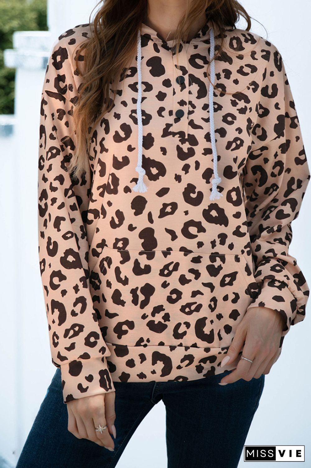 Leopard Pocket Hoodies Women Wholesale