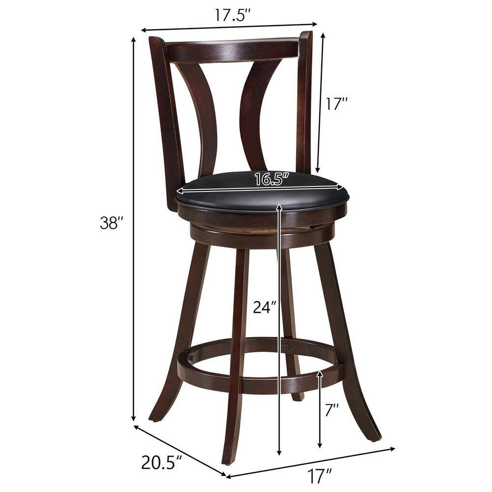 Gymax Swivel Bar Stool 38 in. High Back Wood Counter Height Leather Padded Dining Kitchen Chair (Set of 4) GYM06213