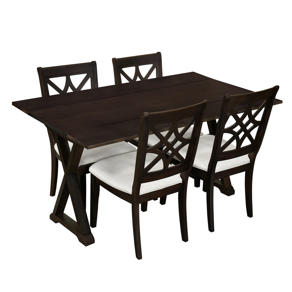 Rubber Wood Dining Table Set with X shape Legs