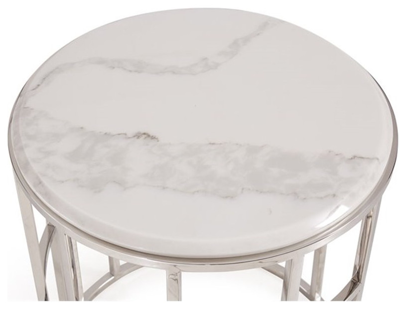 Modrest Silvan Modern Stainless Steel  ampMarble End Table in White   Contemporary   Side Tables And End Tables   by Homesquare  Houzz