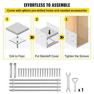 VEVOR Standoff Post Base 8 in. x 8 in. Stainless Steel Post Base Adjustable Post Anchor with Full Set of Accessories LJJDZ8X8KDZZ1PCS1V0