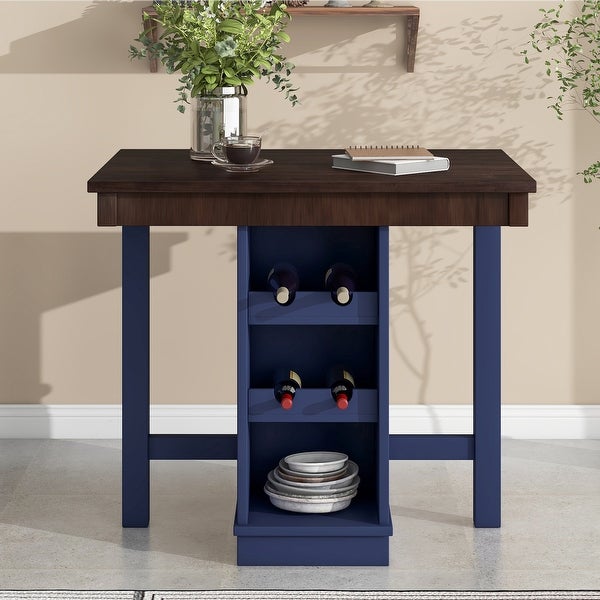 Wood Table with 3-Tier Adjustable Storage Shelves and Wine Racks