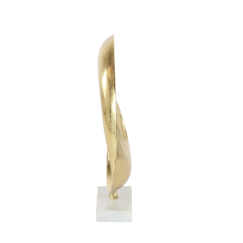 Gold Aluminum Geometric Sculpture with Marble Base   15 x 4 x 17Round