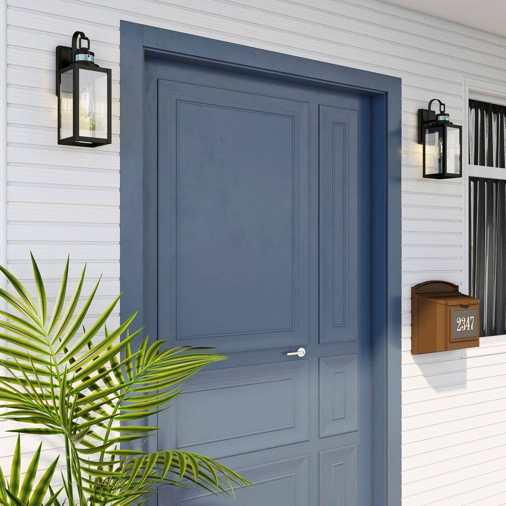 Uixe 15 in. 1-Light Matte Black Motion Sensing Outdoor Wall Lantern Sconce Dusk to Dawn with Clear Glass SSL-12151-MS