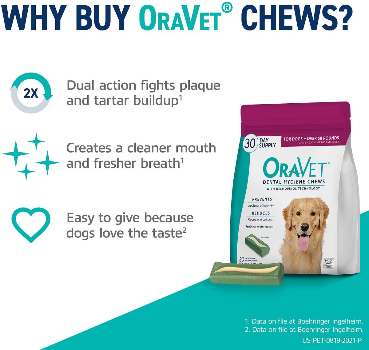 OraVet Hygiene Dental Chews for Large and Giant Dogs， over 50 lbs