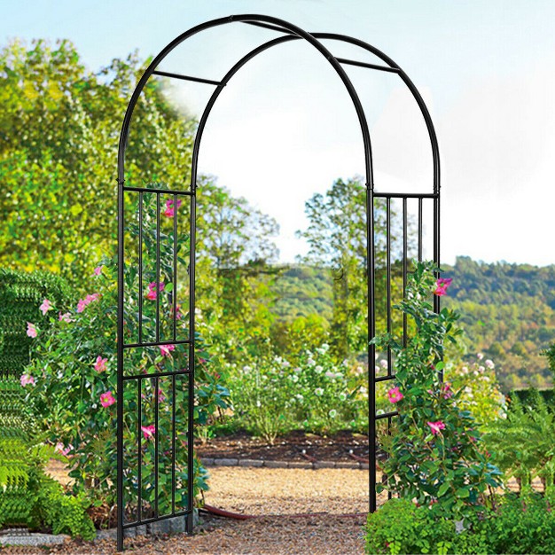 Costway 7 2ft Garden Arch Steel Arbor Wedding Garden Decoration Climbing Plants W stakes