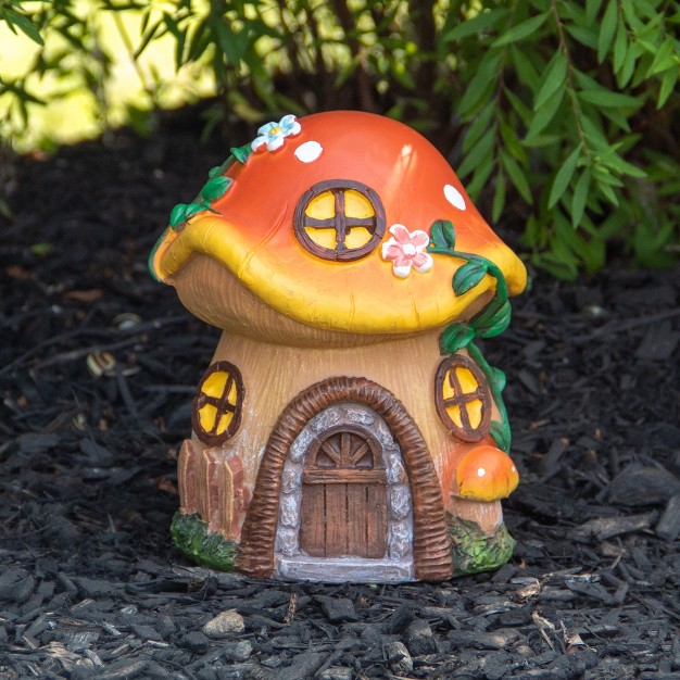 Orange Mushroom House Outdoor Garden Statue