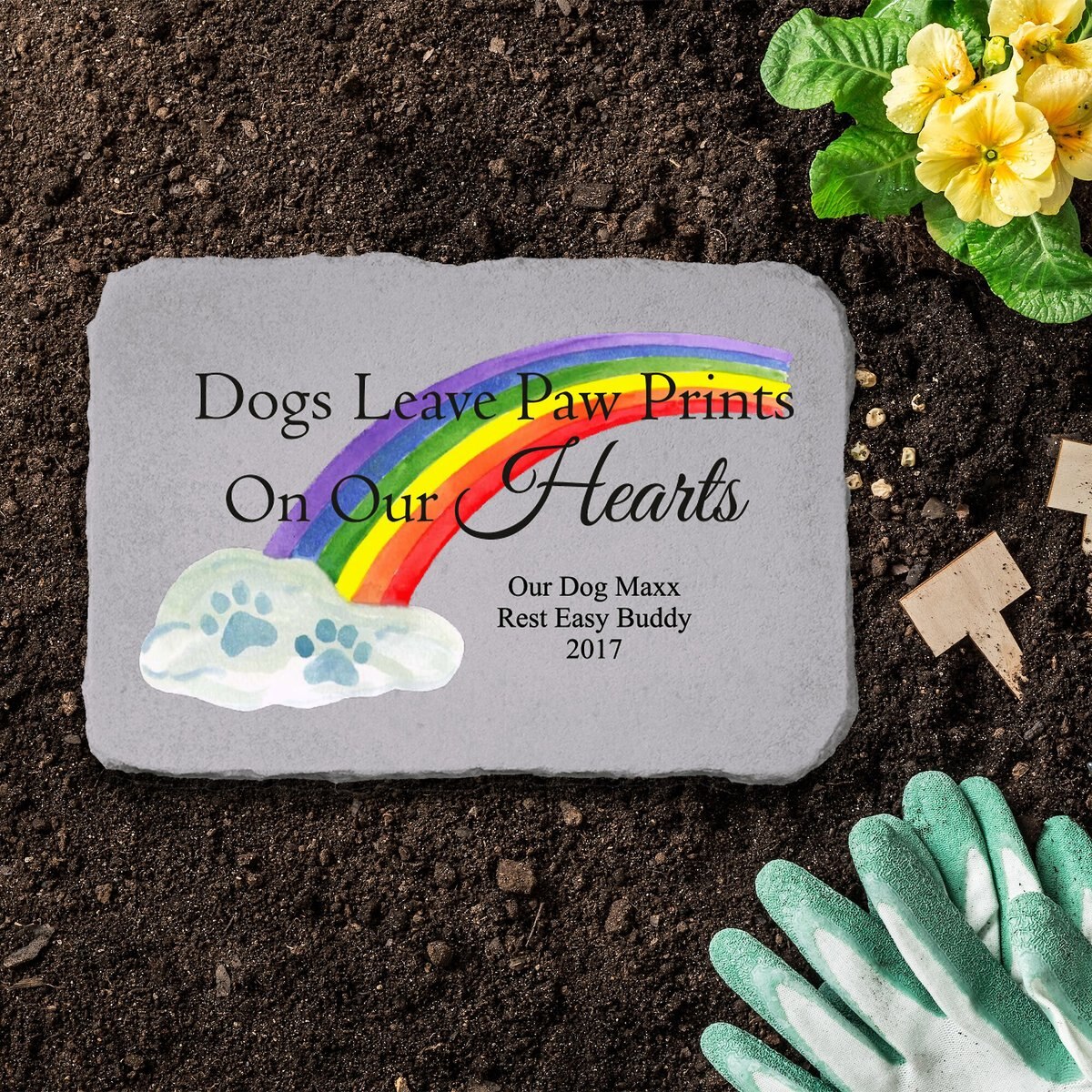 Kay Berry Dogs Leave Pawprints Rainbow Personalized Stone