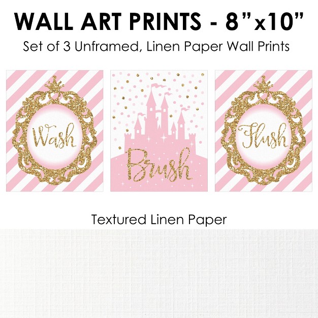 Big Dot Of Happiness Little Princess Crown Unframed Wash Brush Flush Pink And Gold Princess Bathroom Wall Art 8 X 10 Inches Set Of 3 Prints