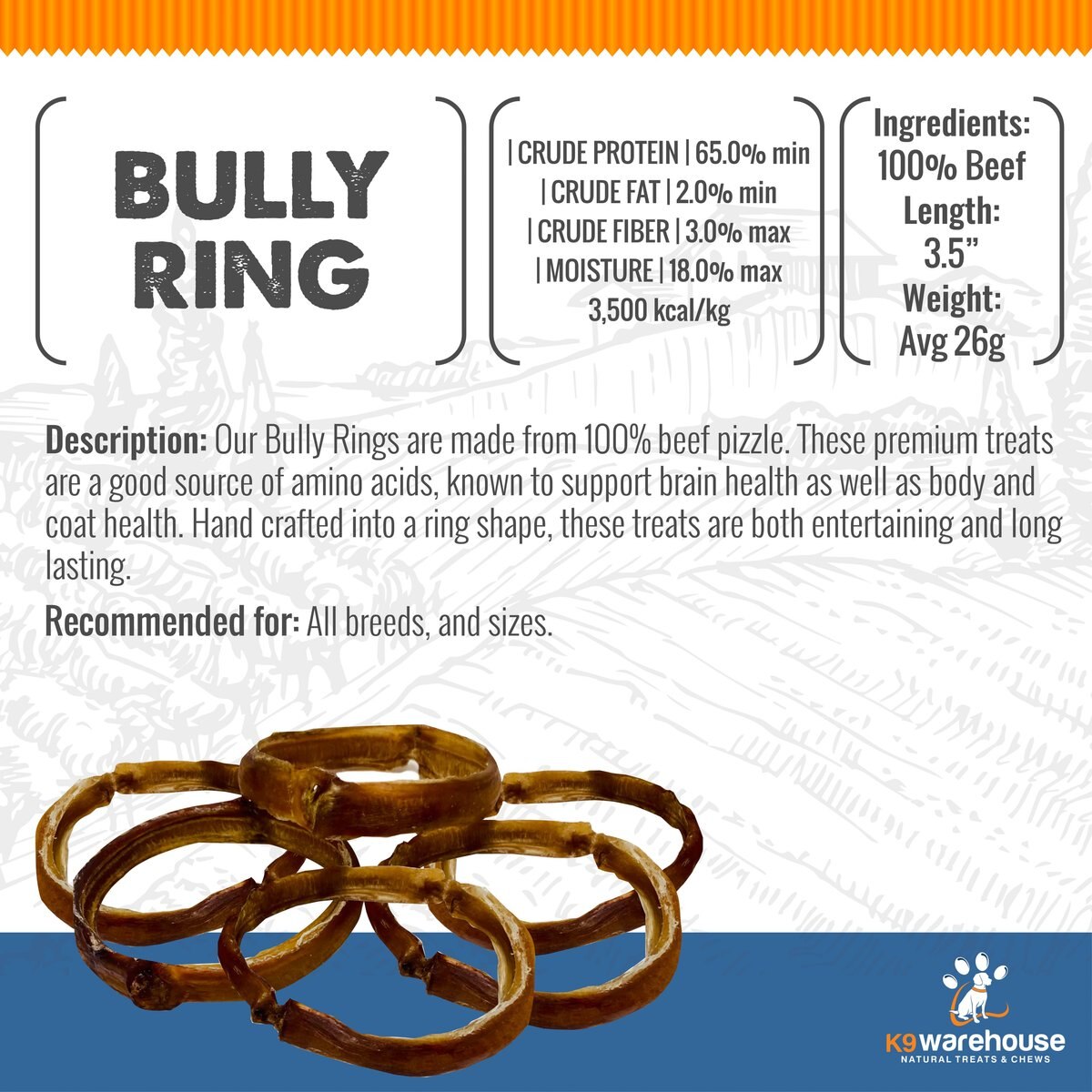 K9warehouse Bully Rings Dog Treats， 6 count