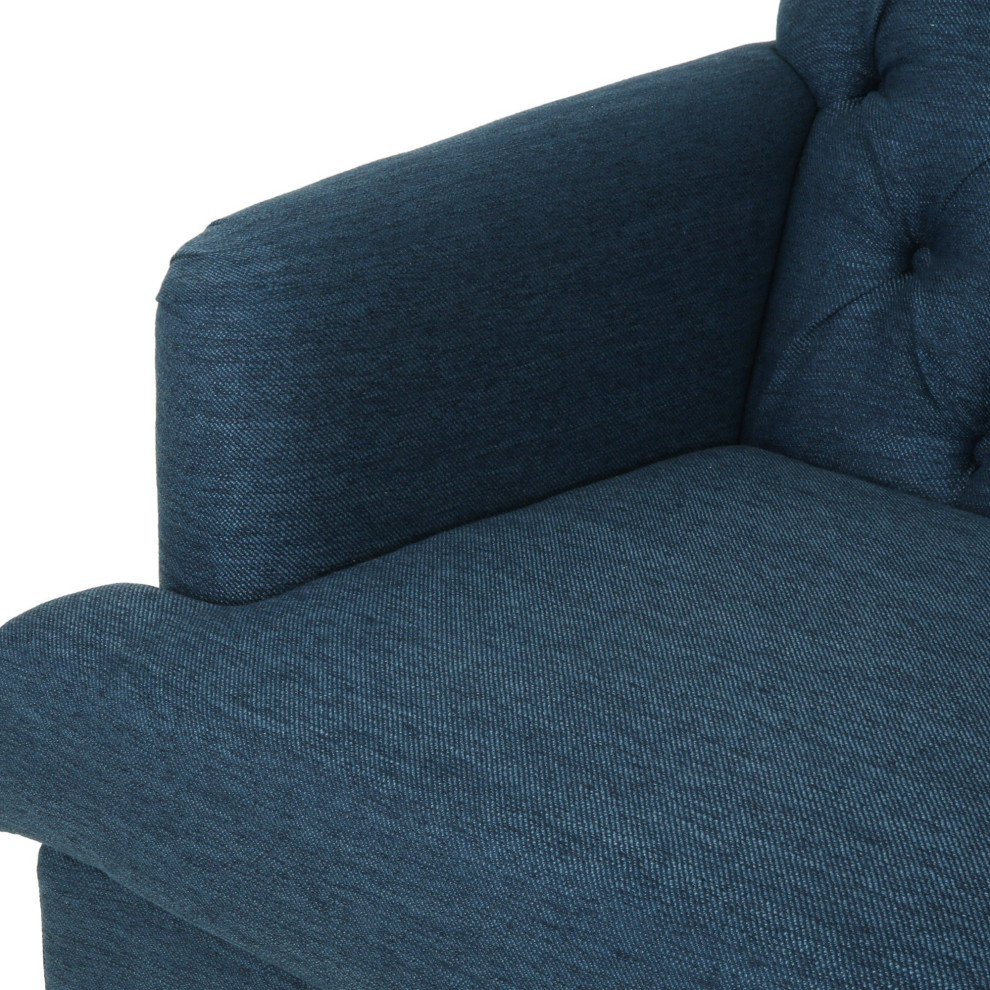 Contemporary Sofa  Navy Blue Polyester Seat With Diamond Button Tufted Back   Transitional   Sofas   by Decorn  Houzz