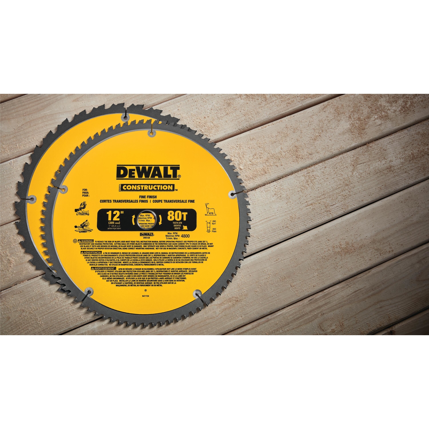 DW 12 in. D X 1 in. Carbide Circular Saw Blade 32， 80 teeth 2 pk