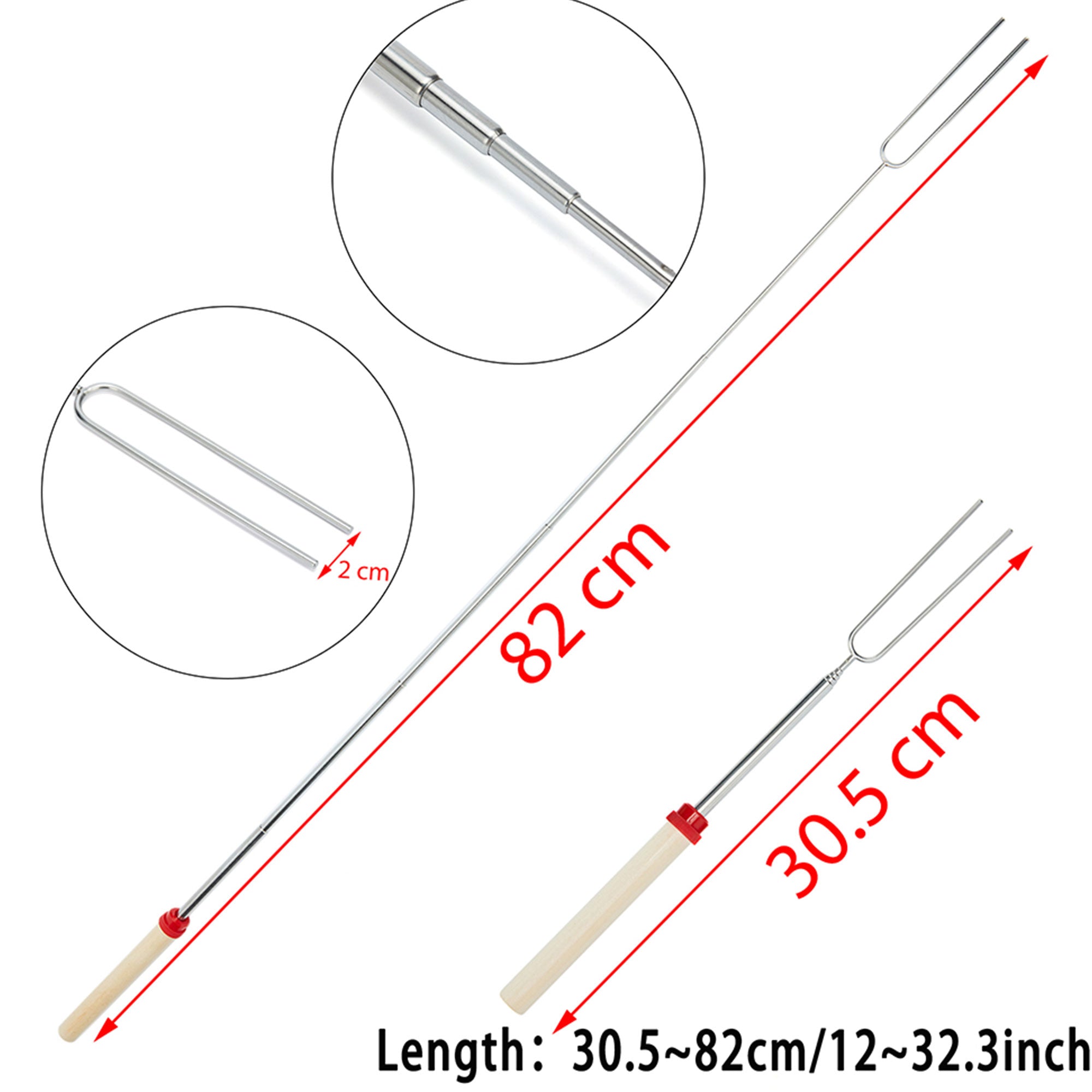 Wacanda 8PCS Retractable Barbecue Fork Set With Wooden Handle Marshmallow Barbecue Stick Barbecue Hot Dog Fork Terrace Camping Tableware