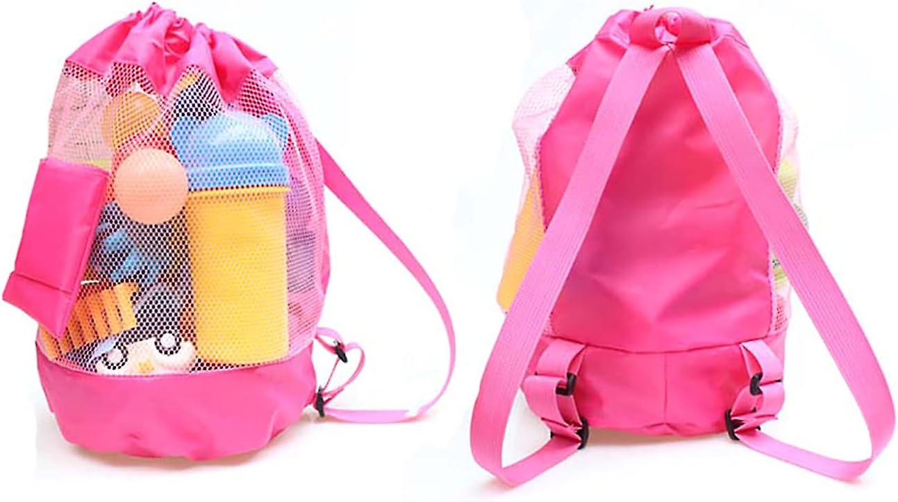 Pink Fashionable And Durable Beach Backpack For Kids， Mesh Beach Backpack， Beach Toy Bag， Swimming Children's Toy Ball Backpack， Drawstring Storage Ba