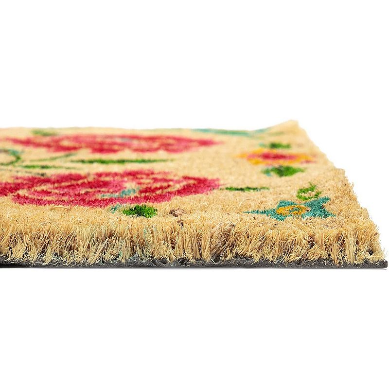 Natural Coir Doormat， Flower Welcome Mat (30 x 17 In)