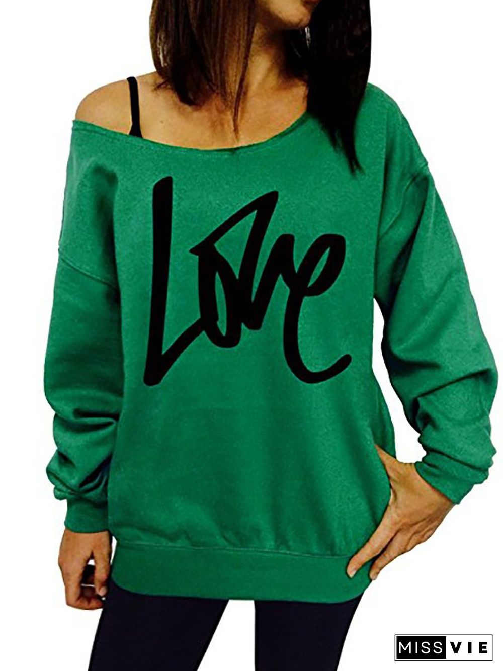 Letter Printed Love One Shoulder Sweatshirt