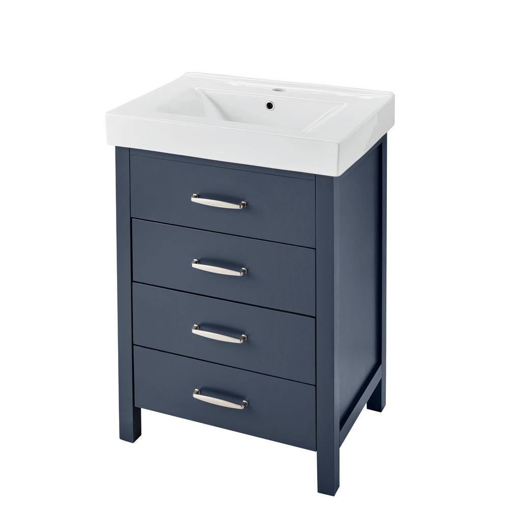 Home Decorators Collection Cedarton 24 in. W x 18 in. D Vanity in Midnight Blue with Ceramic Vanity Top in White with White Sink Cedarton 24MB