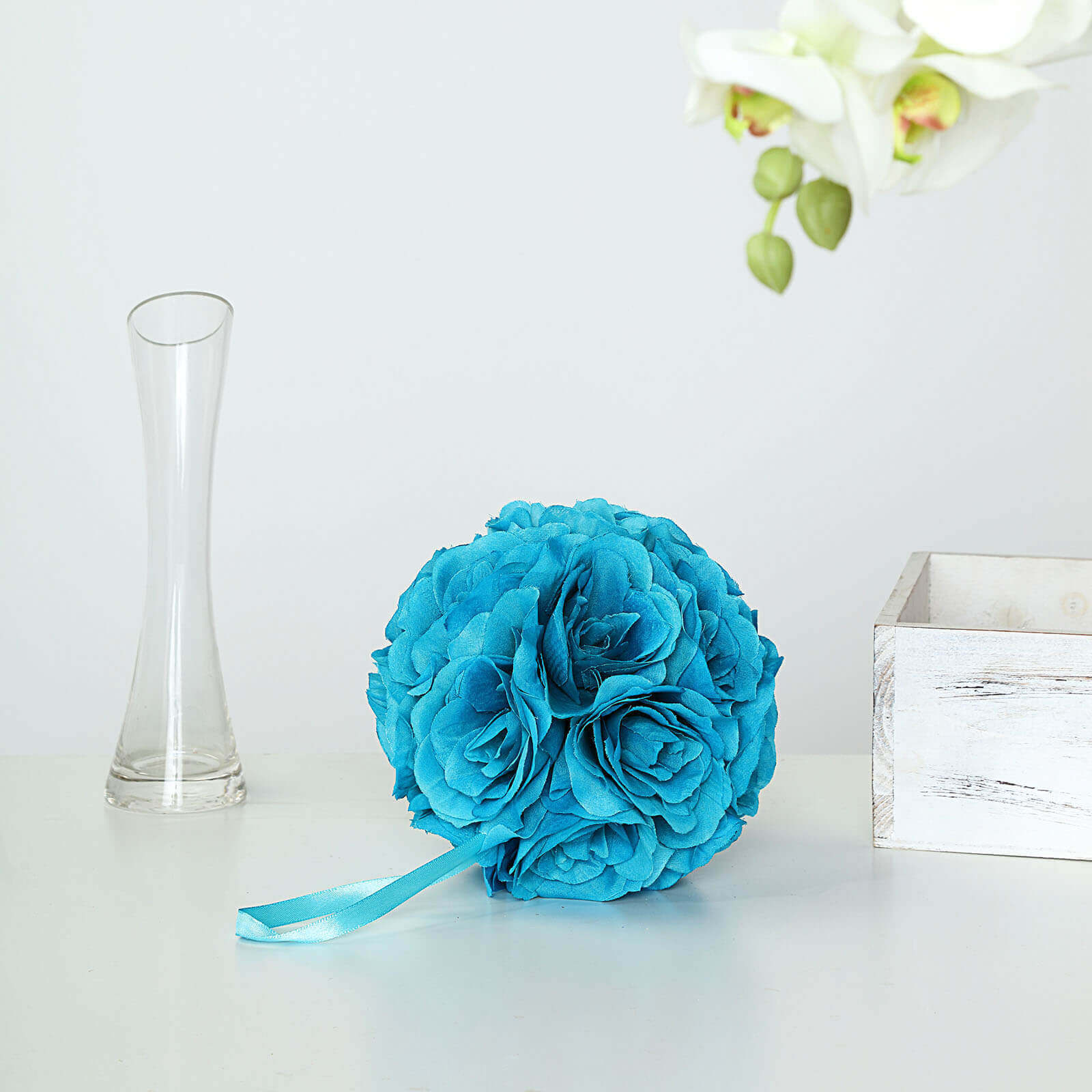 2 Pack Turquoise Artificial Silk Rose Kissing Ball, Faux Flower Ball 7