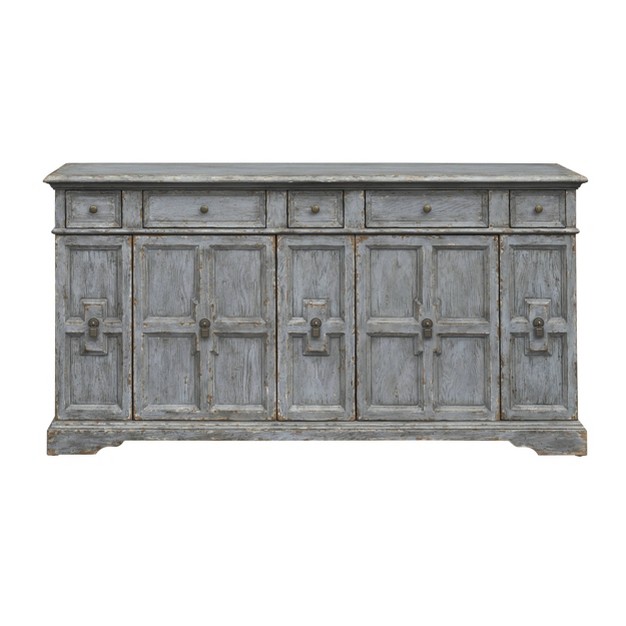 Brett Antique Inspired 4 Door 4 Drawer Storage Credenza sideboard Weathered Gray Treasure Trove