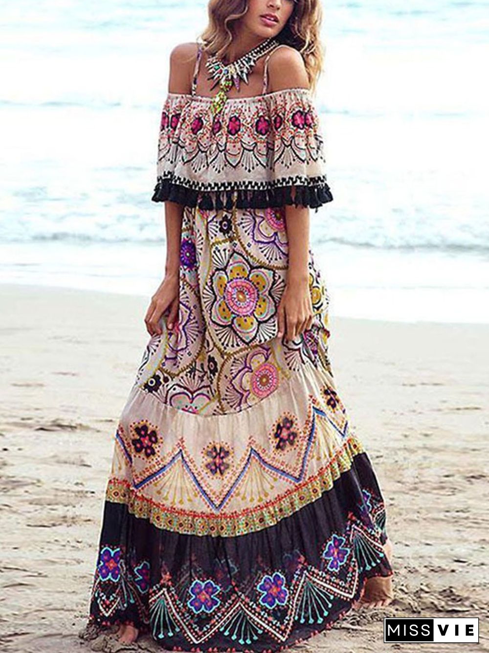 Bohemian One Shoulder Print Dress P10293