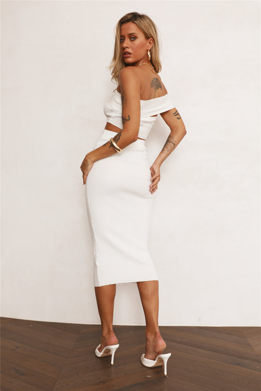 See It Coming Midi Skirt White